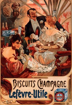  1896 Peintre - Biscuits ChampagneLefevreUtile 1896 Art Nouveau tchèque Alphonse Mucha